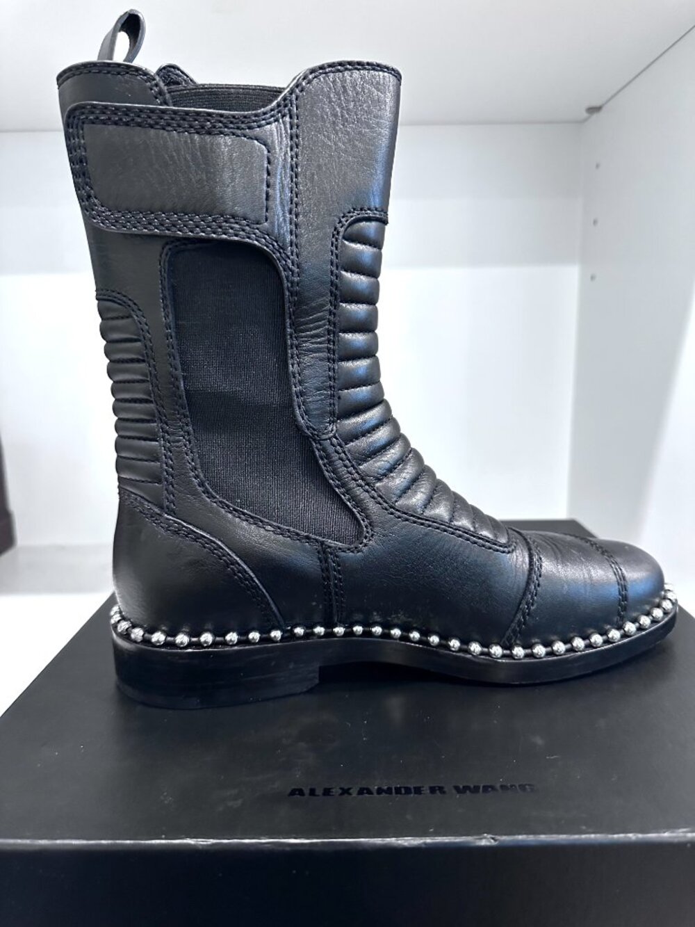 Brand New in Box Alexander Wang Black Leather Boots, Size 38 - Picture 9 of 14